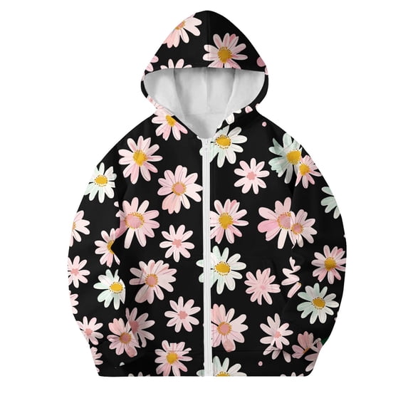 SELONE Little Boys Hooded Jackets with Pockets Hooded Lightweight Zipper Floral Long Sleeve Fall Winter Outfit Black 4 Years