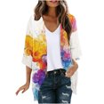 thumbnail image 1 of SELONE Long Cardigan for Women Open Front 3/4 Sleeve Regular Cardigans Without Hoodie Flowers Lightweight Beach Vacation Wear Multicolor M, 1 of 5