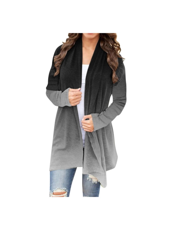 Long Cardigans for Women Lightweight Long Sleeve Tunic Open Front Cardigans Without Hoodie Gradient Beach Vacation Wear Black 2XL