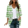 thumbnail image 1 of SELONE Long Cardigans for Women Trendy 3/4 Sleeve Regular Open Front Cardigans Without Hoodie Plaid Lightweight Beach Vacation Wear Green XL, 1 of 5