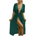 thumbnail image 1 of SELONE Long Cover up Dresses for Women Drawstring Bathing Suit Short Sleeve Swimwear Mesh Bathing Suit Green, 1 of 5