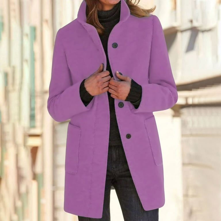SELONE Long Peacoats for Women Long Sleeve Jacket Lapel Mid Length Button Up Coat Loose Casual Solid Outerwear Winter Overcoat Outwear Coat Clothes