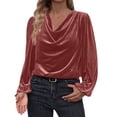 thumbnail image 1 of SELONE Long Sleeve Blouses for Women Velvet Tops Pleated Cuffs V Neck Pullover Soild Outfits Fall Winter Pink L, 1 of 6