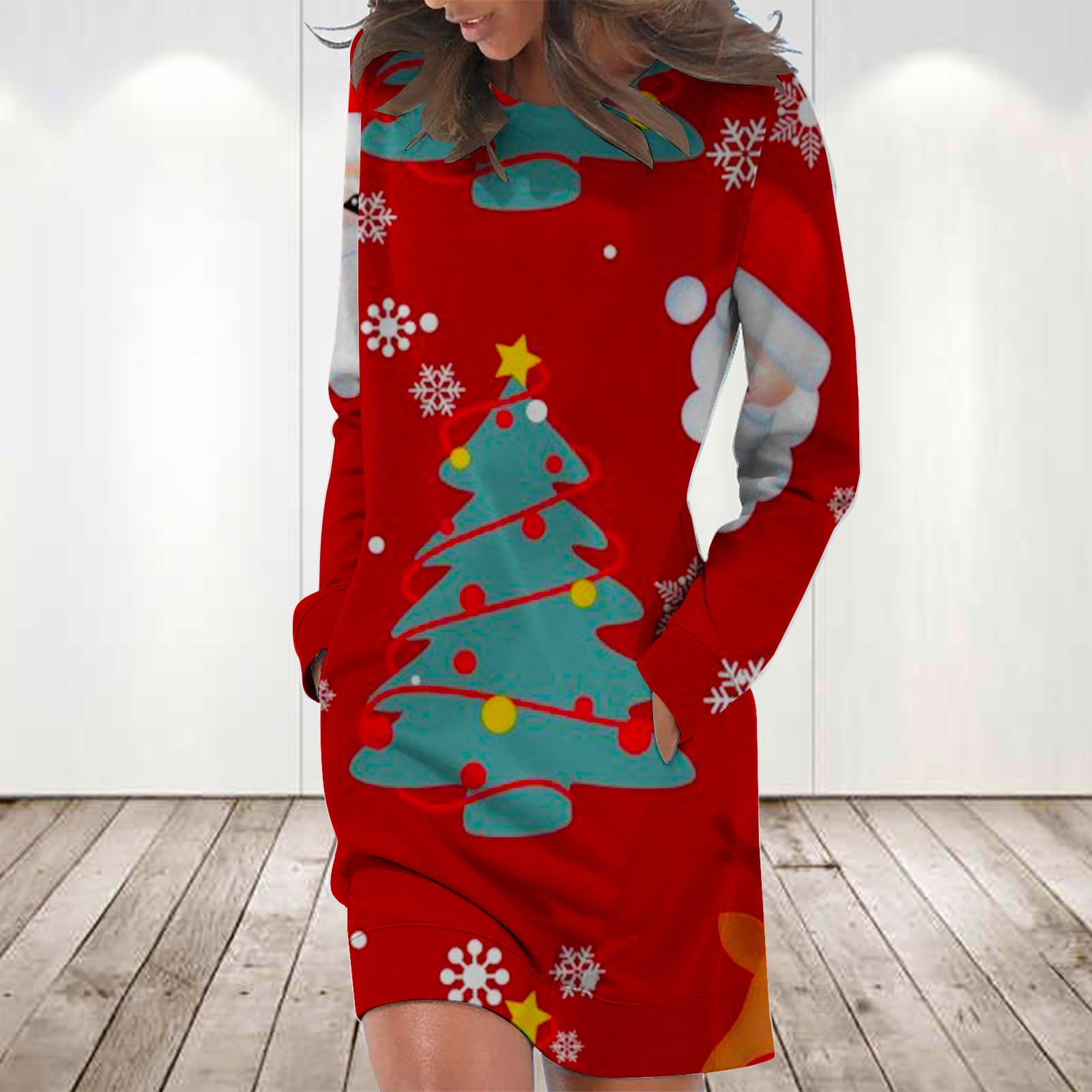 SELONE Long Sleeve Christmas Sweatshirt Dress for Women Tunic Dress