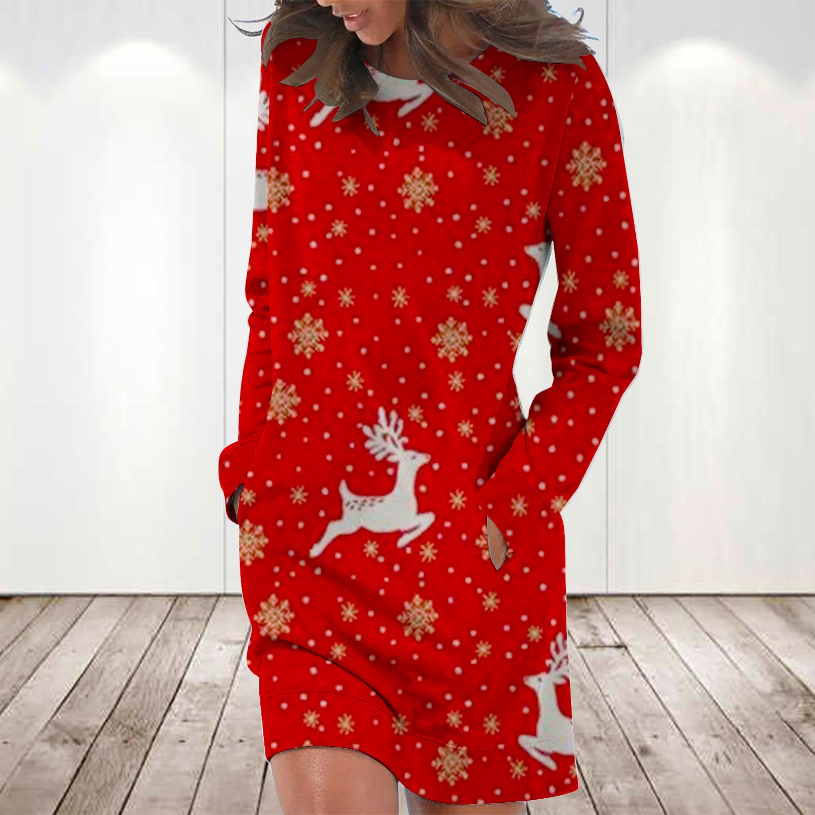 SELONE Long Sleeve Christmas Sweatshirt Dress for Women Tunic Dress