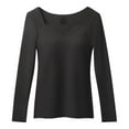 thumbnail image 1 of SELONE Long Sleeve Shirts for Women Built in Bra Thermal Seamless Fleece Pullover V Neck Tops Soild Tight Underwear Clothes Black, 1 of 5
