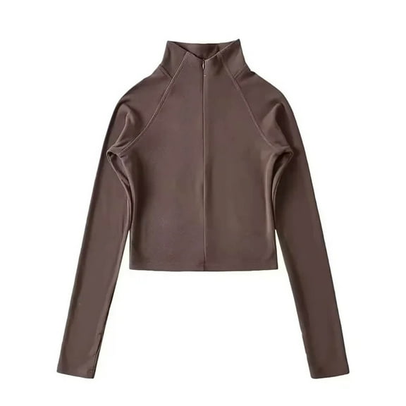 SELONE Long Sleeve Shirts for Women Thermal Dralon Pullover High Neck Tops Soild Tight Winter Underwear Clothes Brown