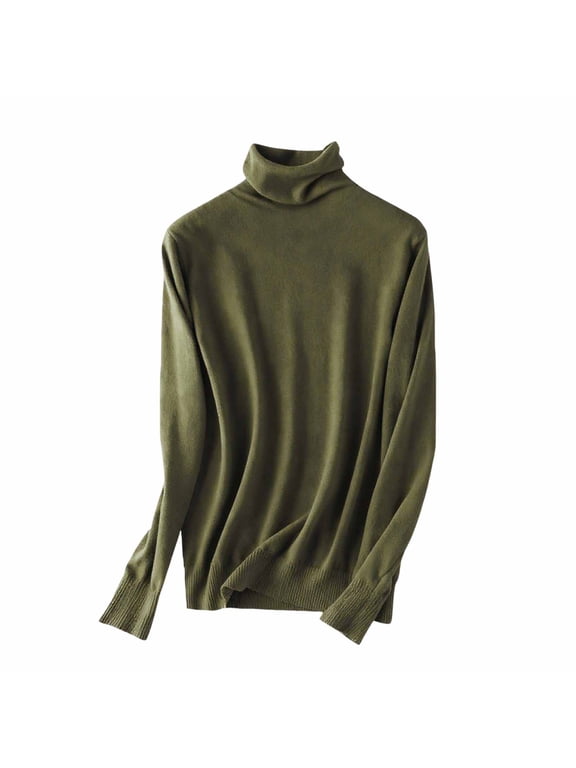 Long Sleeve Tops for Women Turtleneck Knitted Sweaters Base Layer Pullover Bodycon Soild Underwear Green L