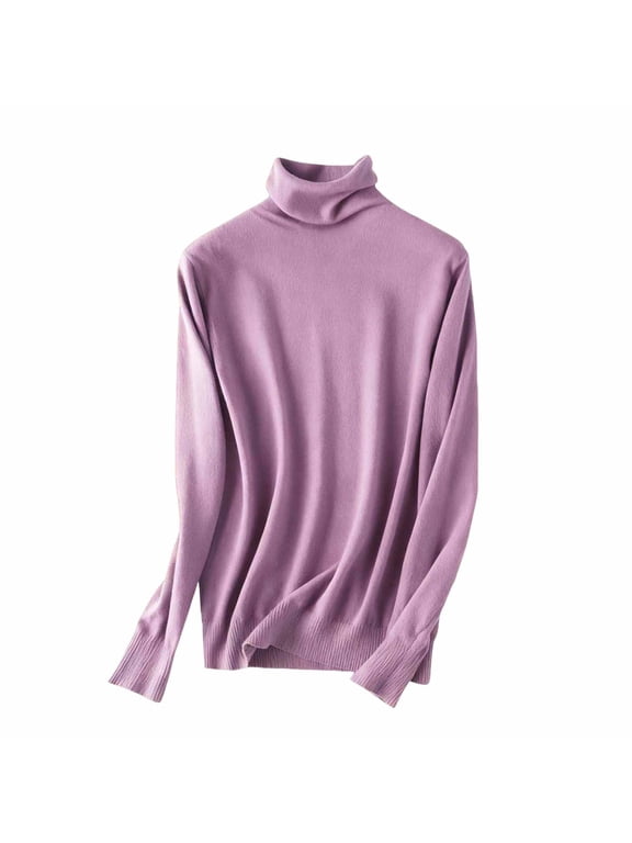 Long Sleeve Tops for Women Turtleneck Knitted Sweaters Base Layer Pullover Bodycon Soild Underwear Purple M