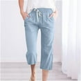 thumbnail image 1 of SELONE Lounge Pants for Women Loose Fit Capri Plus Size Lounge Pants with Pockets Cotton Linen Elastic Waist Trouser Casual Beach Pants Drawstring Solid Straight Blue 3XL Breathable Summer Clothes, 1 of 4