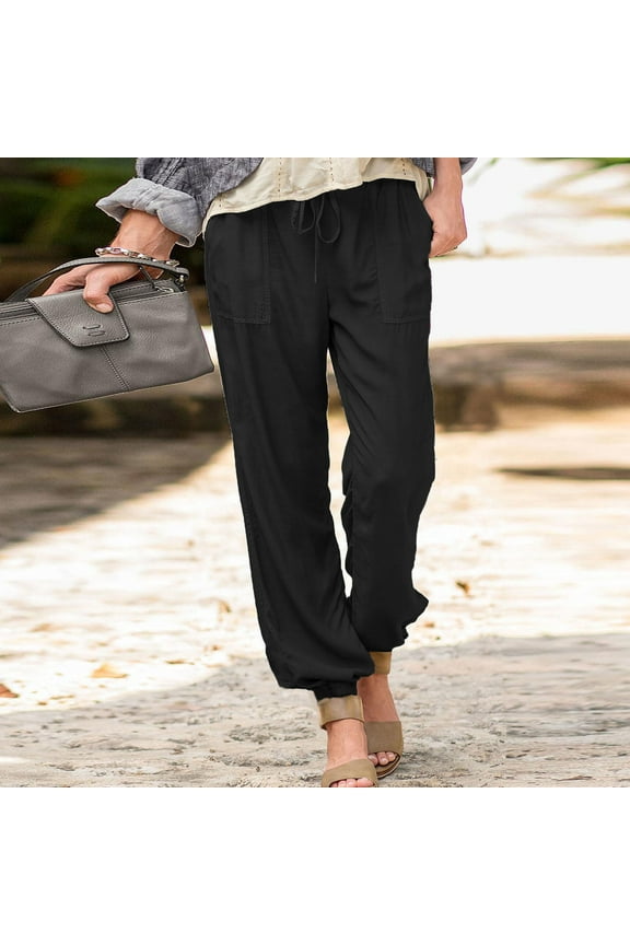 Lounge Pants Women Pull On Work Pants Loose Baggy Mid Waisted Lounge Pants with Pockets Straight Leg Solid Office Pants Lightweight Pants Trouser Pants Go Out Streetwear Pants Casual Pants