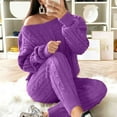 thumbnail image 1 of SELONE Lounge Sets for Women 2 Piece Outfits Dressy Plus Size Ladies Solid Round Neck Cable Knitted Warm 2PC Loungewear Suit Sets 8-Purple XXXL, 1 of 6