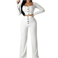 thumbnail image 1 of SELONE Lounge Sets for Women 2 Piece Outfits Pants Sets Casual Solid Color Long Sleeve Cardigan Slim Buttoned Casual Pants Suit 35-White XXL, 1 of 6