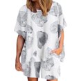 thumbnail image 1 of SELONE Lounge Sets for Women 2 Piece Outfits Plus Size Casual Summer Round Neck Printed Short Sleeve Tops And Shorts Two Pieces Set Suit 18-White L, 1 of 5