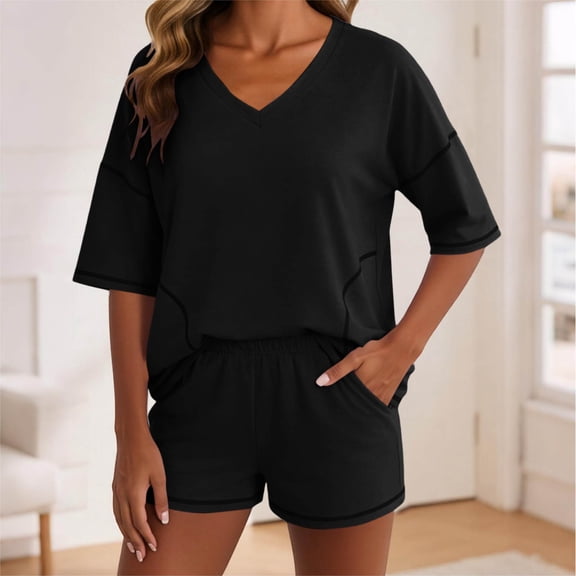 SELONE Lounge Sets for Women Two Piece Oversized Matching Sets Half Sleeve T-Shirts and Short Summer Outfits with Pockets
