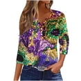 thumbnail image 1 of SELONE Mardi Gras Clothes for Women 3/4 Sleeve Musk Sequins Carnival Pullover Buttons Festive Wear V Neck Outfit, 1 of 5