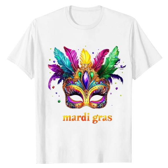 SELONE Mardi Gras Outfits for Men Musk Letter Carnival Tops Short Sleeve Tuesday Tee Pullover Crewneck Festive Clothes