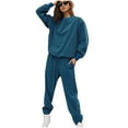 thumbnail image 1 of SELONE Matching Workout Sets For Women 2 Piece Long Sleeve Sweatshirts Long Sweatpants Crew Neck Sweat Suits Loose Taper Leg Gym Sets Solid Jogger Lounge Sets Streetwear Fall Wintern Clothes Blue, 1 of 9