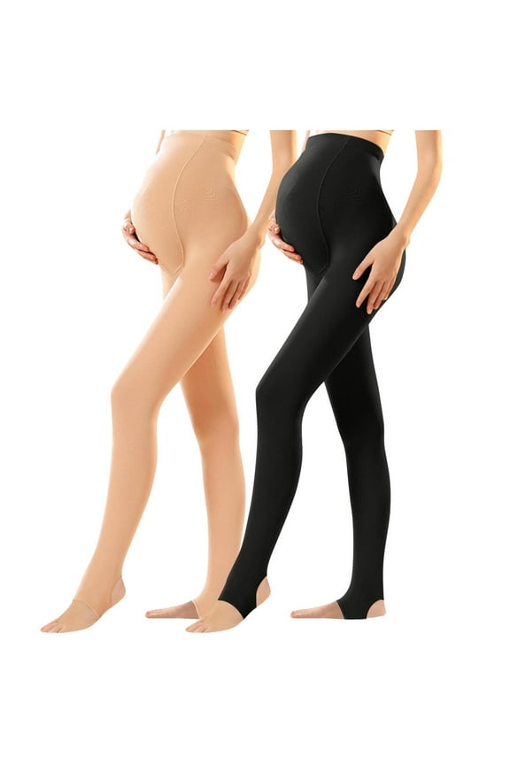 Maternity Leggings 2 Packs Pants Adjustable Waistband Trousers Over The Belly Thermal Bottoms Soild Underwear