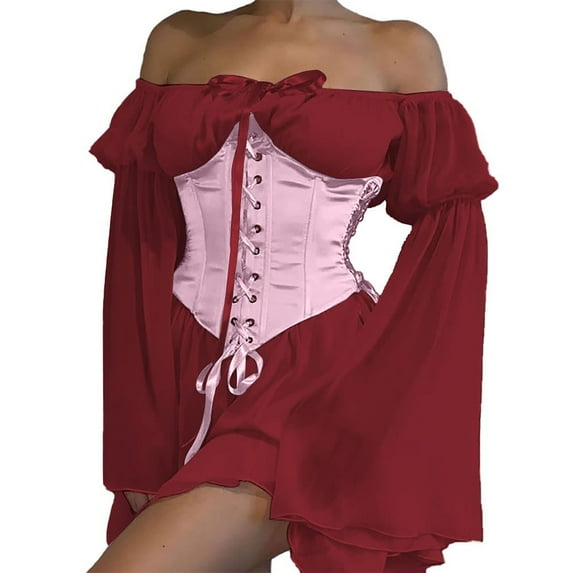 SELONE Medieval Vintage Court Dresses Long Sleeve Halloween Corset Tube Top Mini Gothic A Line Corset Tops Dress Bell Sleeve Vintage Party Dress Elegant Ruffle Vacation Halloween Outfit Fall