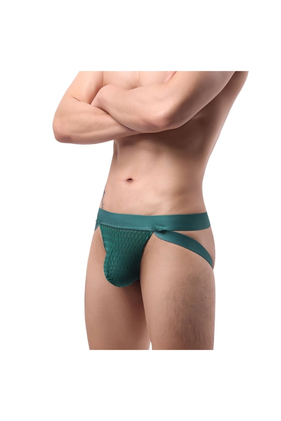 Men G-String Briefs Casual Breathable Underwear Loose Elastic Waistband Pouch Slim Wear Green L
