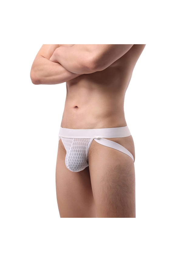 Men G-String Briefs Casual Breathable Underwear Loose Elastic Waistband Pouch Slim Wear White XL