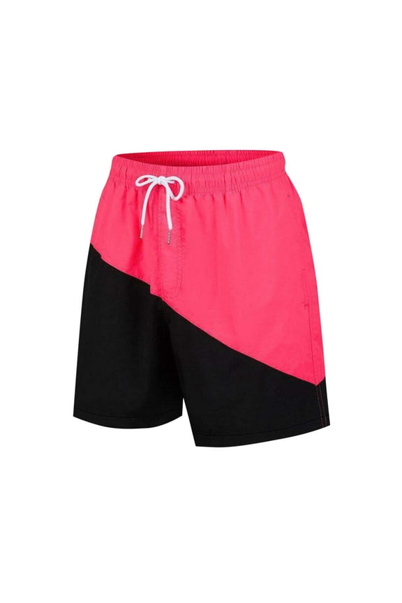Men Swim Trunks Without Liner Hawaiian Beach Shorts Elastic Waist Color Block Bathing Suit Summer Swimwear