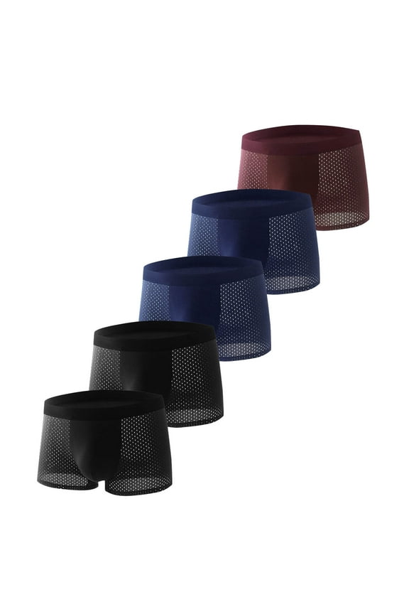 Men's Boxer Briefs Short Trunks Pouch Mesh Plus Size Breathable Bikini Boxers Ice Silk Everyday Underwear 5 Pack Black 4XL