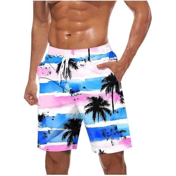 SELONE Men's Casual Vacation Swim Trunks Hawaiian Board Shorts Drawstring Beach Shorts with Pockets Bathing Suit