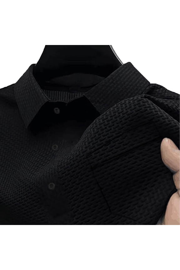 Men's Shirts Short Sleeve Shirt Collared Textured Breeze T-Shirts 3 Buttons Summer Business Wear Black L