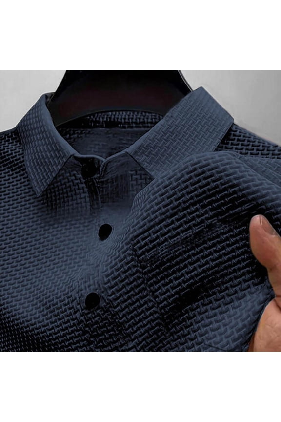 Men's Shirts Short Sleeve Shirt Collared Textured Breeze T-Shirts 3 Buttons Summer Business Wear Navy 2XL