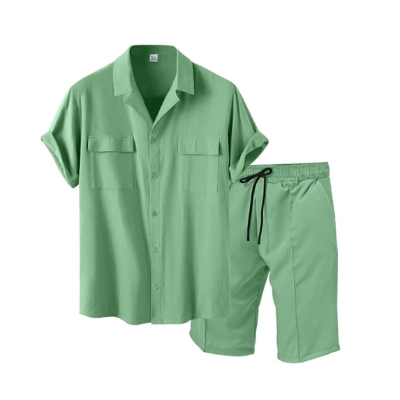 SELONE Men's Summer 2 Piece Set Sweatsuits Short Sleeve Button Down Shirts and Drawstring Short Sports Wear with Pockets