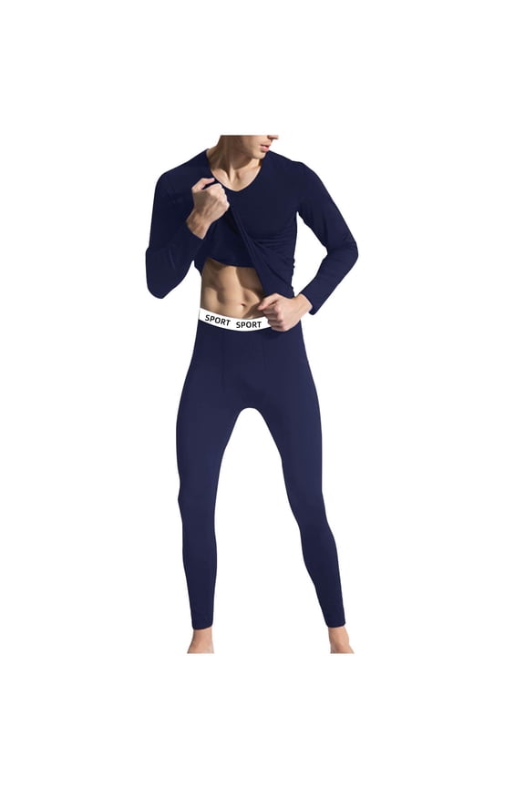 Men's Thermal Underwear Set Seamless Tight Crewneck Long Sleeve Tops Soild Winter Bottom Home Clothes