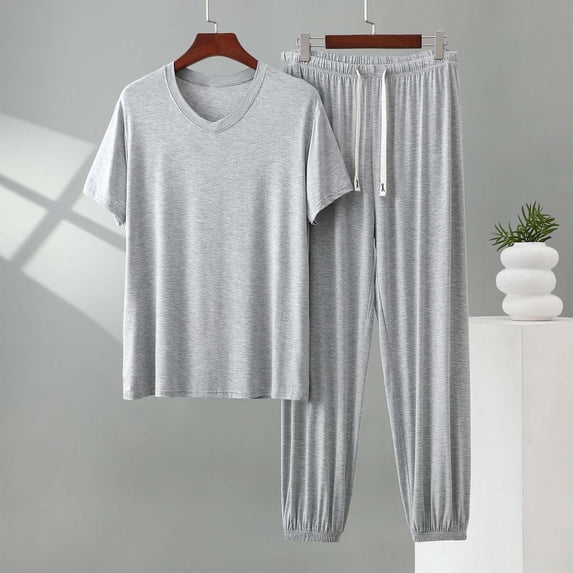 SELONE Men's Two Piece Outfits Sets Sports Tracksuit Short Sleeve T-Shirts and Joggers Lightweight Summer Wear