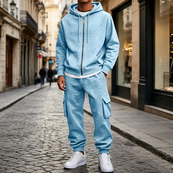 SELONE Mens 2 Piece Sets Joggers Big and Tall Full Zipper Hoodies Solid Cargo Pant with Pockets Fall Fashion Tracksuit