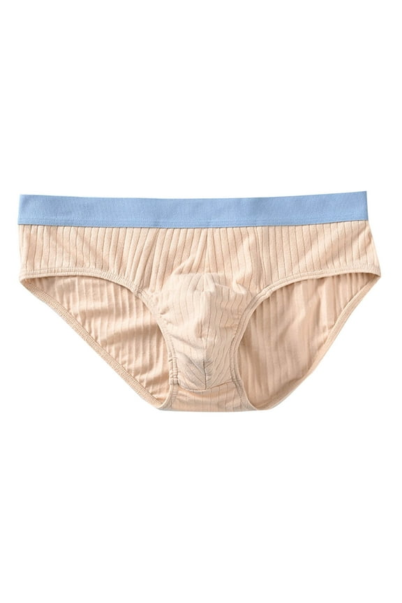 Mens Briefs Underwear Bikini Breathable Trunks Elastic Waistband Pouch Daily Wear Beige 2XL