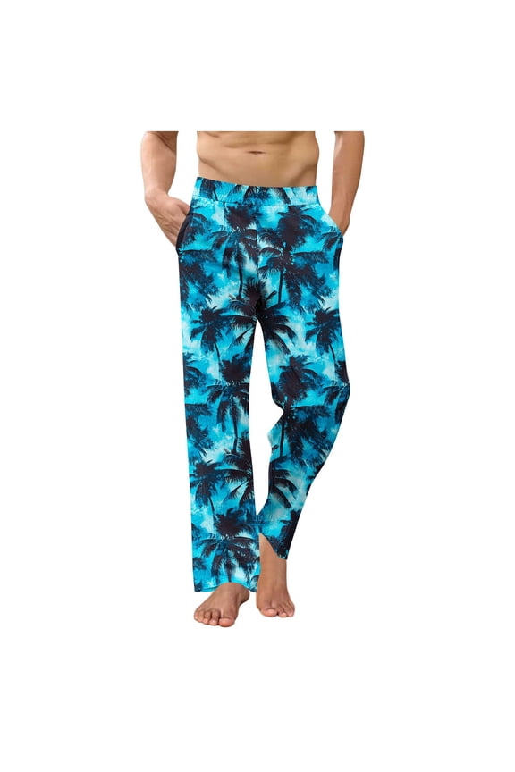 Mens Casual Pants with Pockets Printed Linen Casual Style Fashion Trends Stretch Yoga Pants
