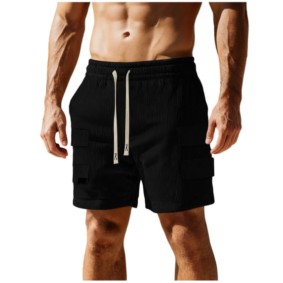 SELONE Mens Casual Shorts Elastic Waist Short Pants with Pockets Breathable Drawstring Corduroy Shorts Athletic Wear