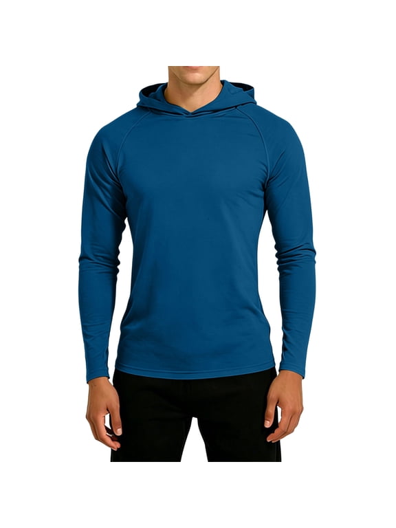 Mens Hoodies Pullover Long Sleeve Sweatshirt Mesh Casual Tops Running Fall Outerwear Blue 2XL