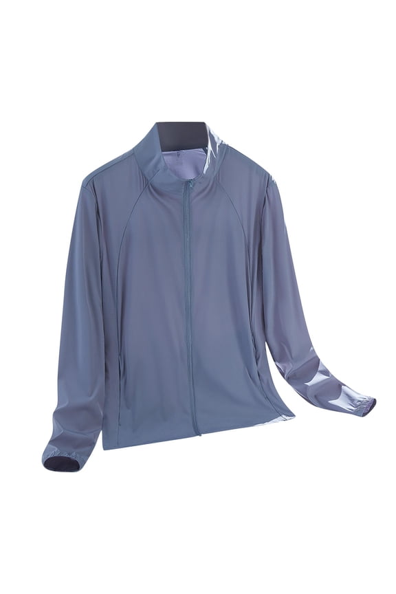 Mens Lightweight Jackets UPF50+ Coat Ice Silk Long Sleeve Clothing Mock Neck Breathable Summer Outwear