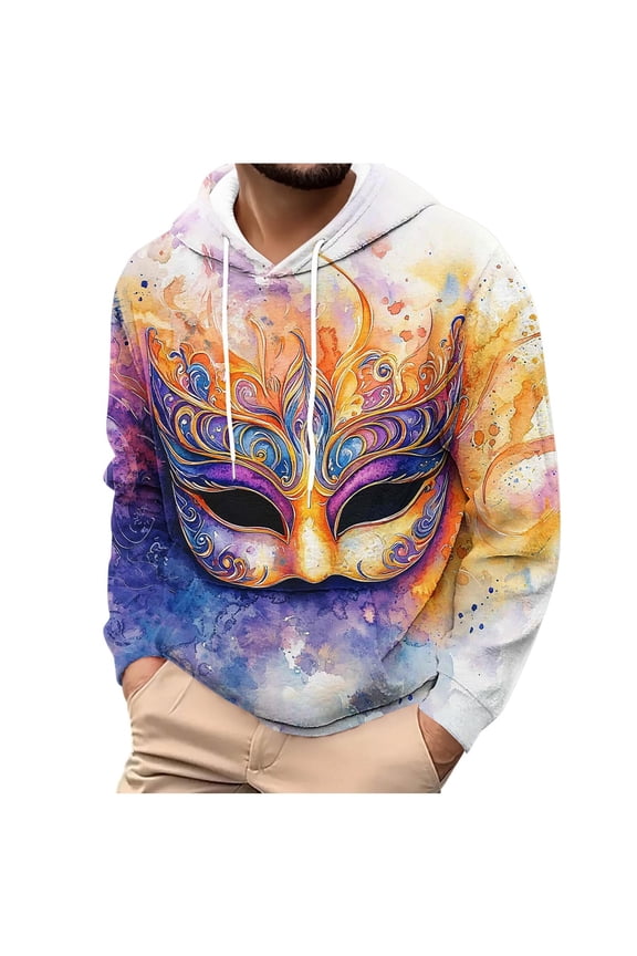 Mens Mardi Gras Shirt Hoodie Musk Tuesday Tee Pullover with Pockets Drawstring Long Sleeve Carnival Wear Outfit