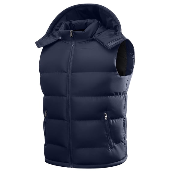 SELONE Mens Puffer Vest Cotton Zipper Detachable Hooded Jacket with Pockets Sleeveless Tops Solid Warm Outerwear