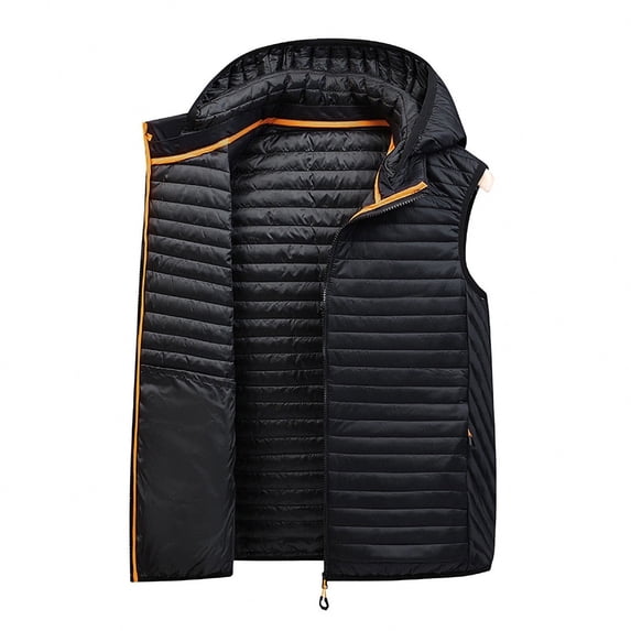 SELONE Mens Puffer Vest Cotton Zipper Detachable Hooded Jacket with Pockets Sleeveless Tops Solid Warm Outerwear