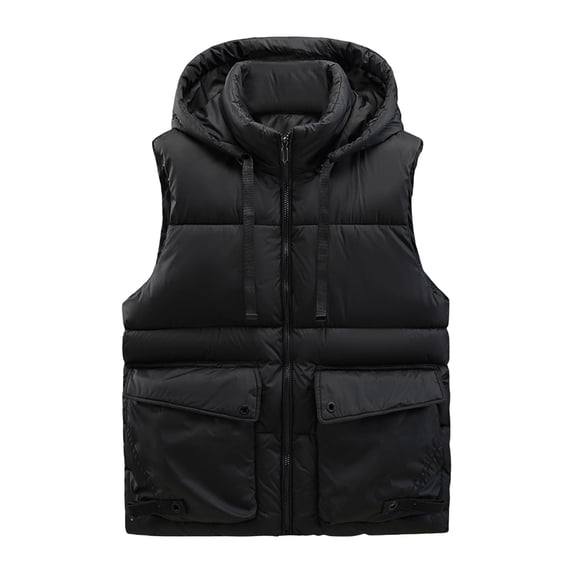 SELONE Mens Puffer Vest with Hood Cotton Zipper Hoodies Jacket Sleeveless Tops Solid Warm Outerwear in Winter