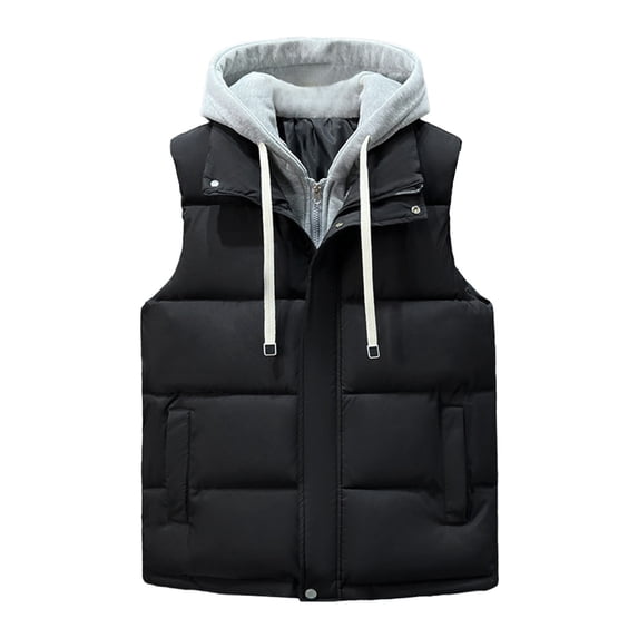 SELONE Mens Puffer Vest with Hood Cotton Zipper Hoodies Jacket Sleeveless Tops Solid Warm Outerwear in Winter
