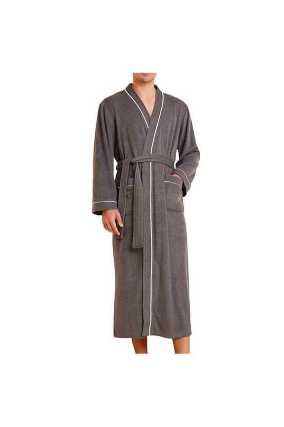 Mens Robe Lightweight Elastic Waist Towel Absorbent Bathrobe Makeup Gown With Long Sleeve Fast Dry Fabric