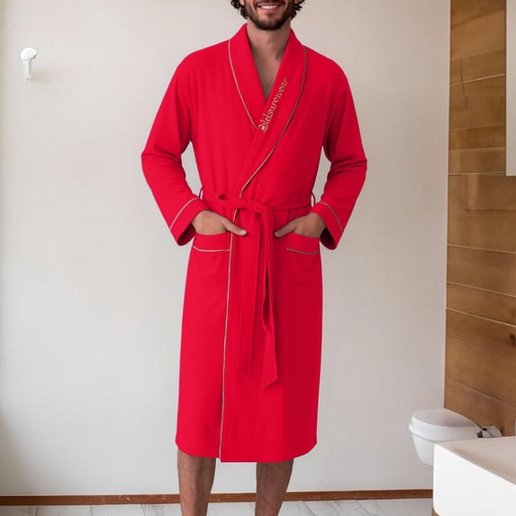 SELONE Mens Robes Lightweight Plus Size Cotton Bath Robe Tie Side Long Sleeve Bathrobe with Pocket Fall Comfy Nightwear