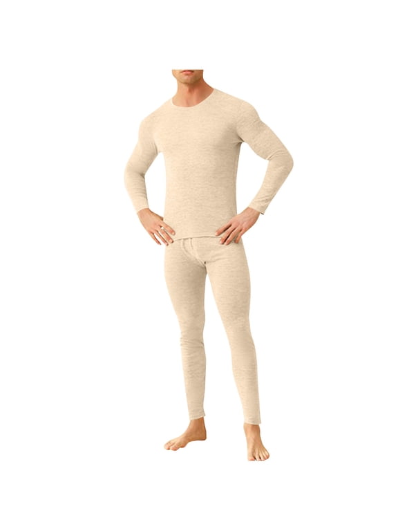 Mens Thermal Underwear Sets Heavyweight Silk Tight Crewneck Long Sleeve Tops Soild Winter Pants Pajama Sets
