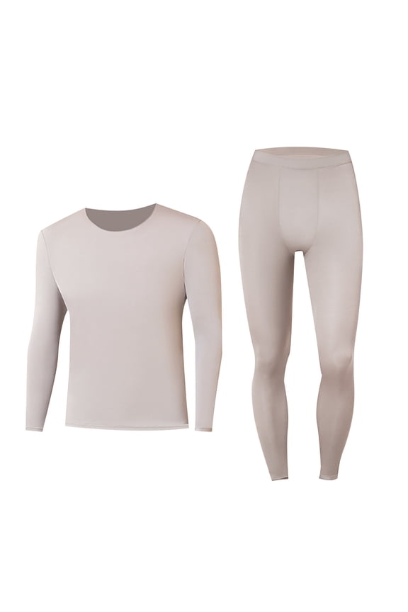Mens Thermal Underwear Sets Lightweight Crewneck Long Sleeve Tops Soild Elastic Bottom Home Clothes