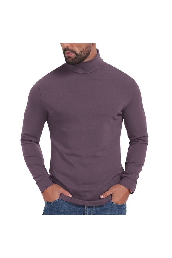 Mens Thermal Underwear Tops High Neck Undershirt Long Sleeve Pullover Soild Tight Winter Home Clothes Purple